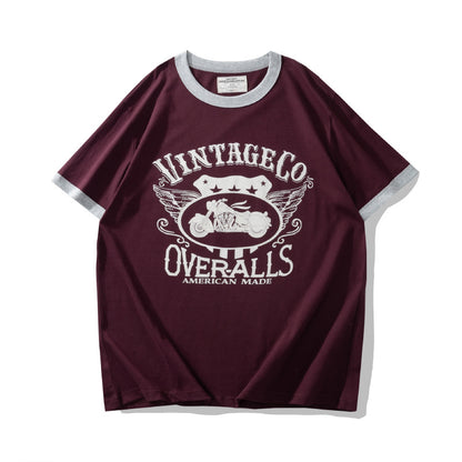 ヴィンテージモーター リンガーTシャツ バーガンディ 正面 High land