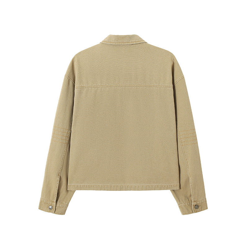 ベージュジップアップジャケット バックデザイン シンプル無地 ストリート系ユニセックスアウター