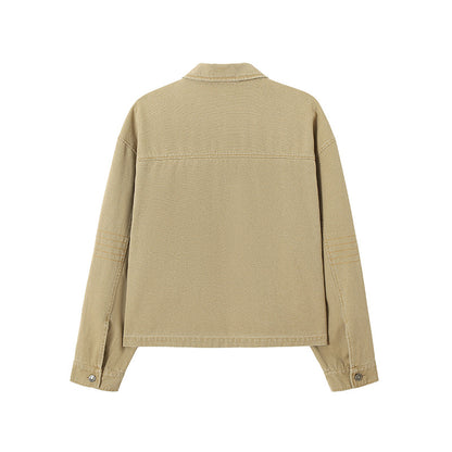 ベージュジップアップジャケット バックデザイン シンプル無地 ストリート系ユニセックスアウター