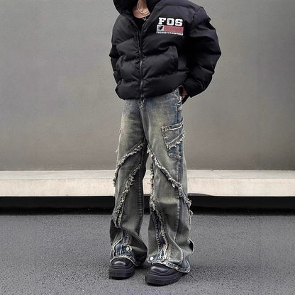 Fringe Detail Denim Pants - Gray