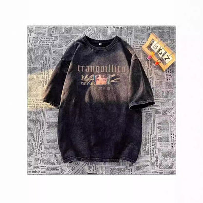 アートガール＆フクロウ ヴィンテージTシャツ tranquilityロゴ フロント High land