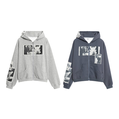 Graphic Photo Print Zip-Up Hoodie