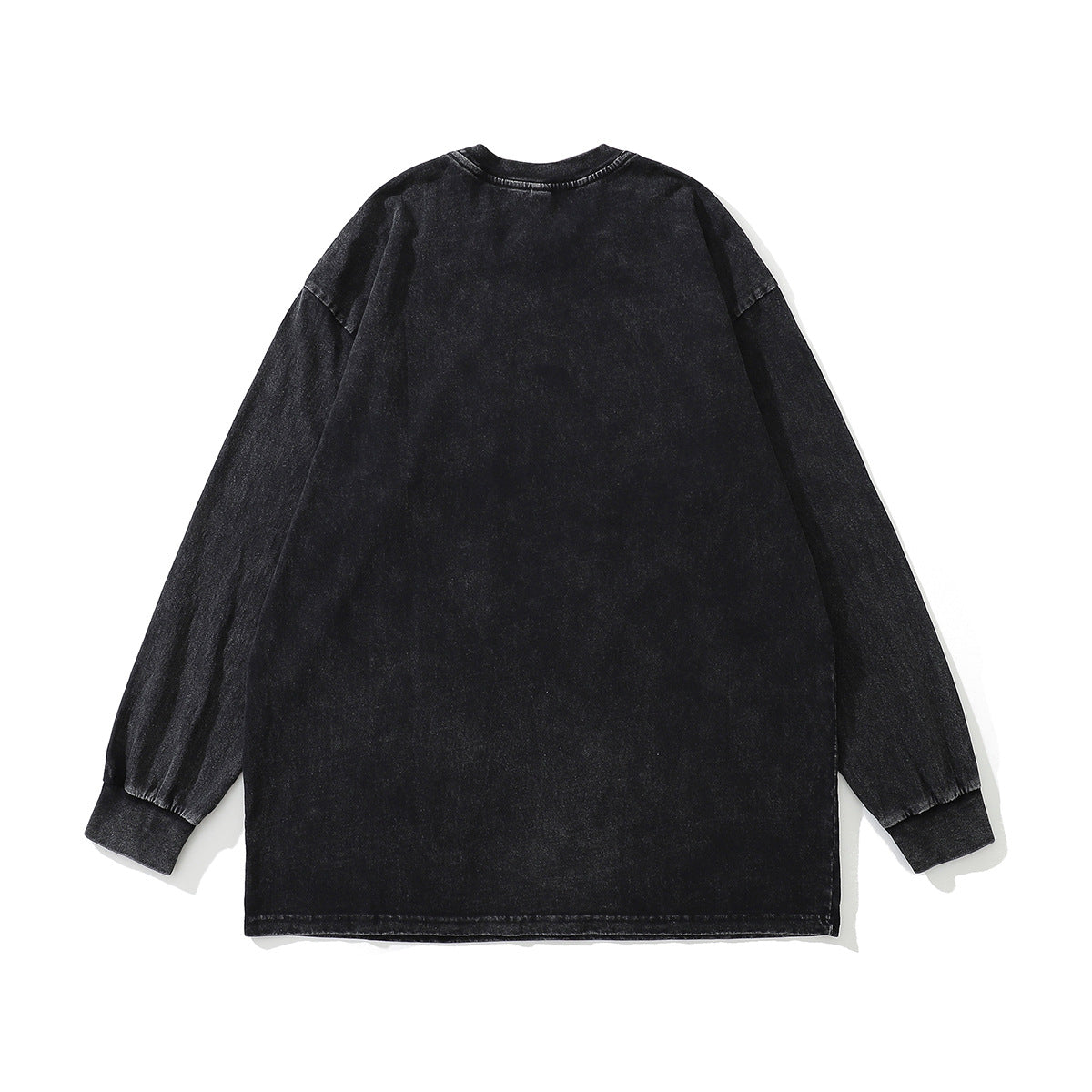 ビンテージ加工ストリート系ブラックロングスリーブTシャツ バックスタイル メンズ レディース ユニセックス