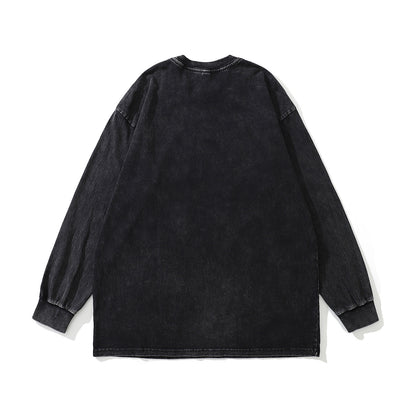 ビンテージ加工ストリート系ブラックロングスリーブTシャツ バックスタイル メンズ レディース ユニセックス