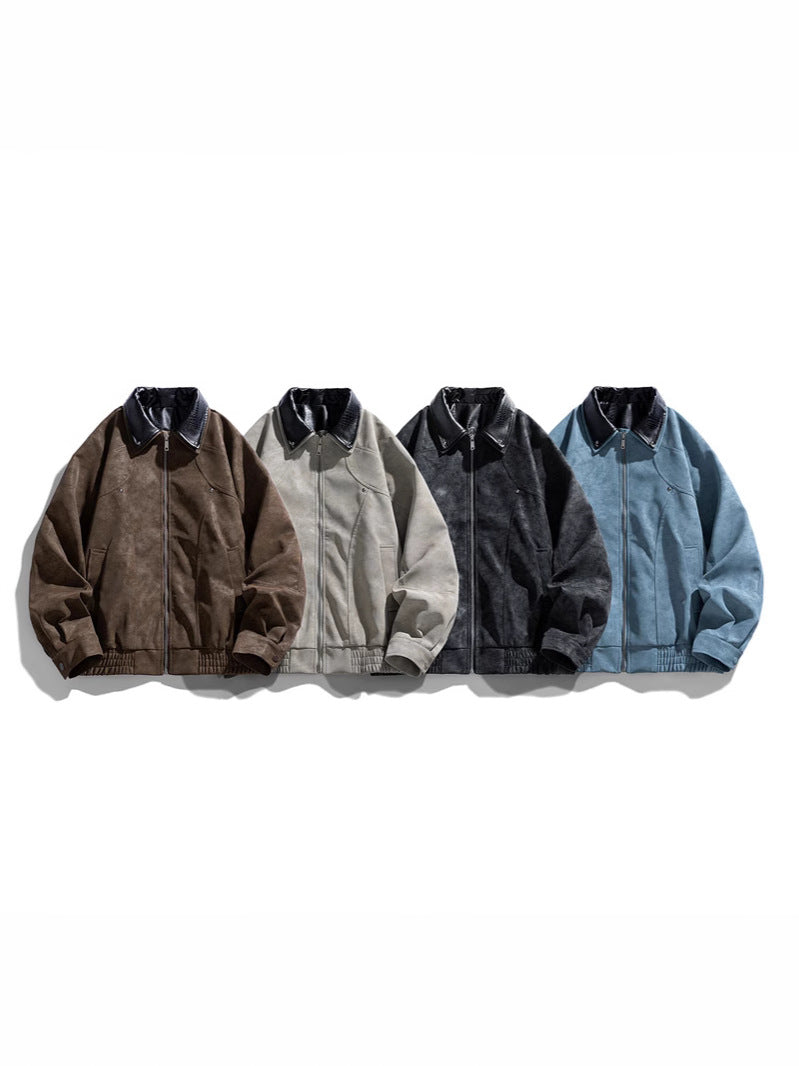 スエード×フェイクレザー切替ジャケット 4色展開 ビッグシルエット ユニセックス Highland