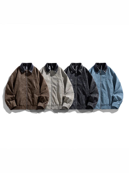 スエード×フェイクレザー切替ジャケット 4色展開 ビッグシルエット ユニセックス Highland