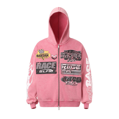 Racing Patchwork Zip-Up Hoodie
