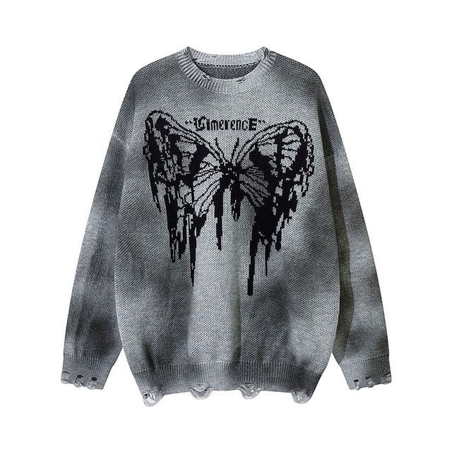 グランジバタフライニット セーター グレー 全体 韓国ストリート 