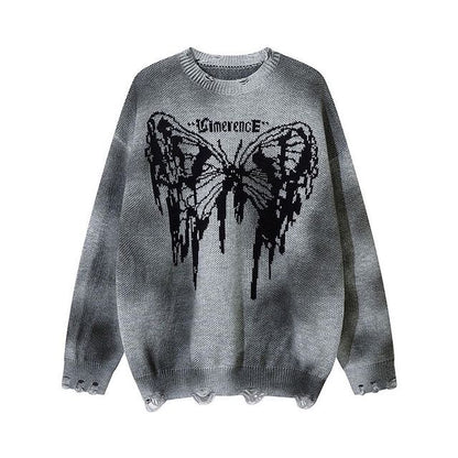 グランジバタフライニット セーター グレー 全体 韓国ストリート 