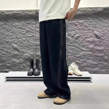 ワイドサイドラインスウェットパンツ ブラック サイドライン×ルーズシルエット High land