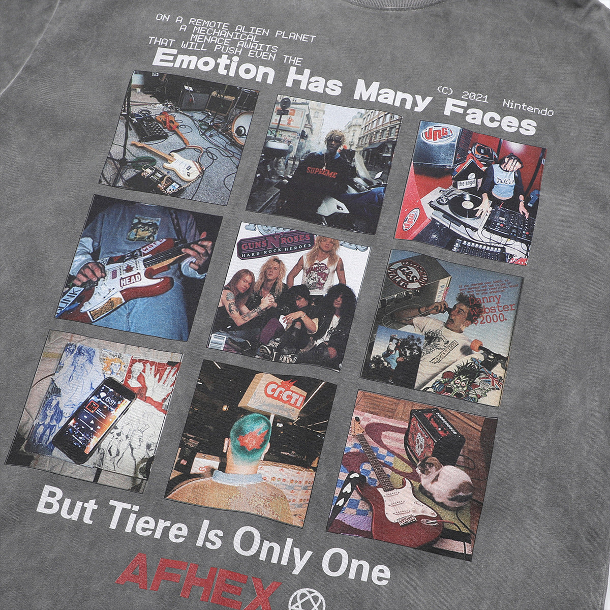 コラージュグラフィック オーバーサイズTシャツ グレー フロントプリントクローズアップ High land