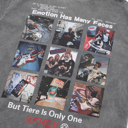 コラージュグラフィック オーバーサイズTシャツ グレー フロントプリントクローズアップ High land