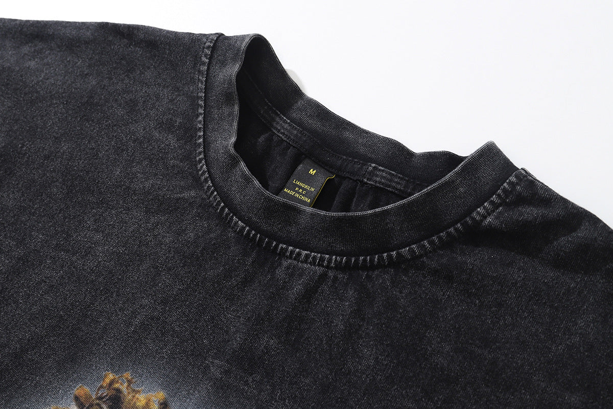 ビンテージ加工 フォトグラフィックプリント ロンT｜ストリート系ブラックロングスリーブTシャツ メンズ レディース