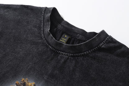 ビンテージ加工 フォトグラフィックプリント ロンT｜ストリート系ブラックロングスリーブTシャツ メンズ レディース