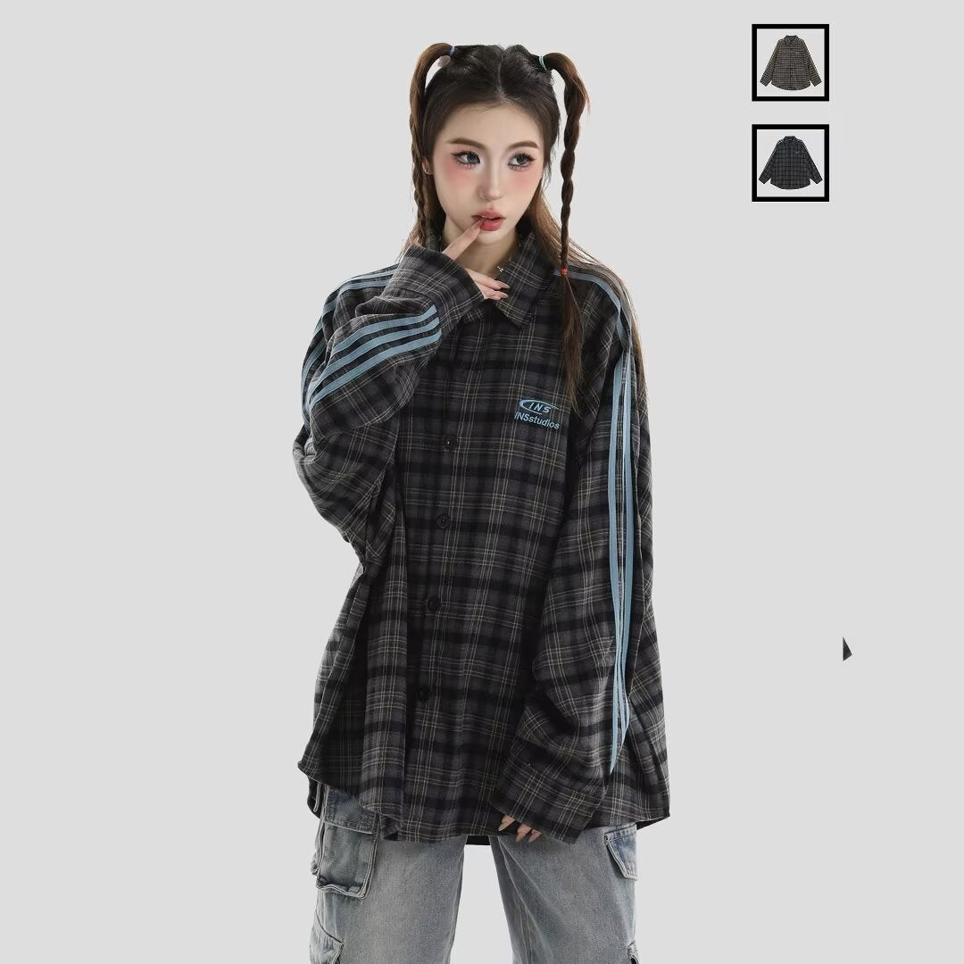 チェックシャツ サイドライン 袖ラインディテールアップ High land