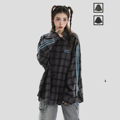 チェックシャツ サイドライン 袖ラインディテールアップ High land