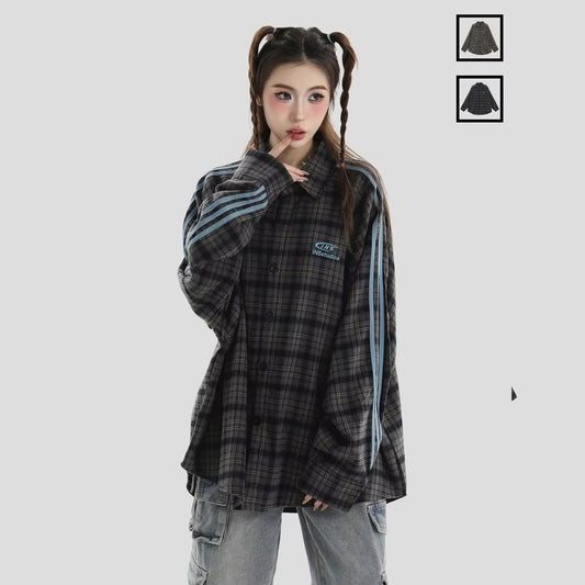 チェックシャツ サイドライン 袖ラインディテールアップ High land