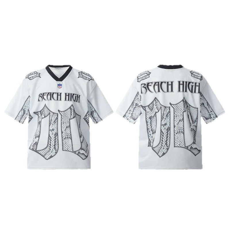 REACH HIGHスネークプリントTシャツ 前後デザイン ストリートユニセックス Highland