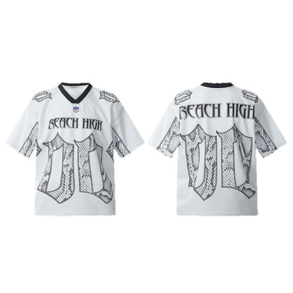 REACH HIGHスネークプリントTシャツ 前後デザイン ストリートユニセックス Highland