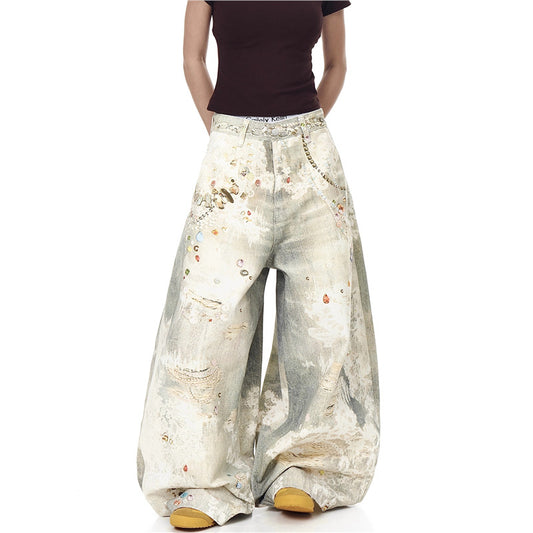 スパンコール ビーズ ワイドデニムパンツ 全身コーデ例 High land