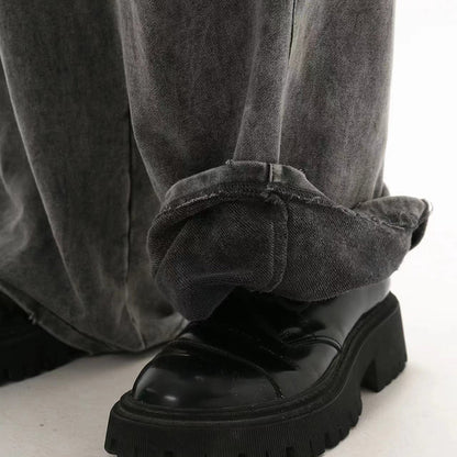 ダメージワイドデニムパンツ 裾アップ ロールアップディテール High land