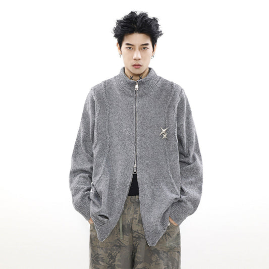 【SALE】double zip damage processing sweater star