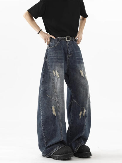 Distressed Wide Denim Pants - 2 Colors