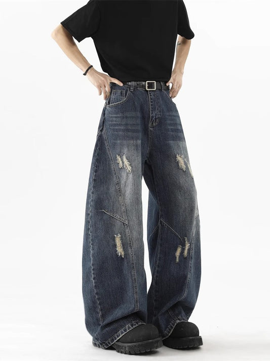 Distressed Wide Denim Pants - 2 Colors