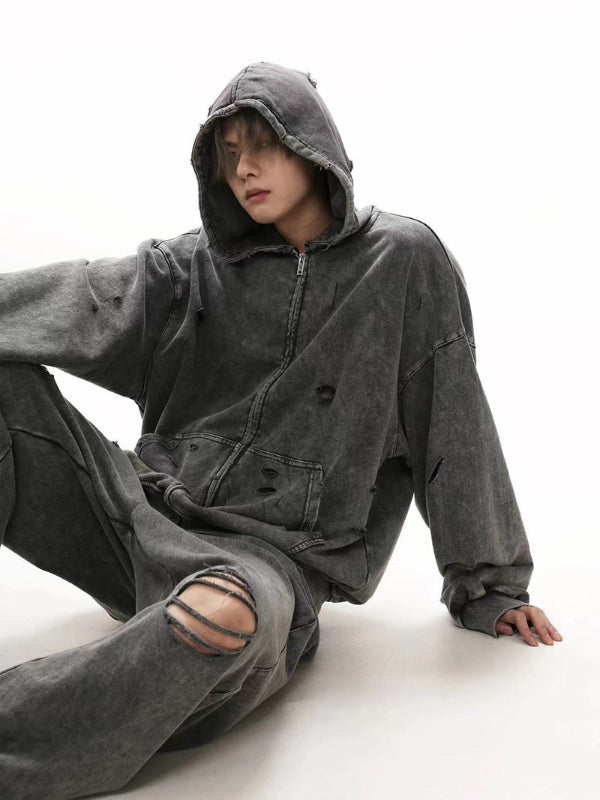 zip hoodie with damage