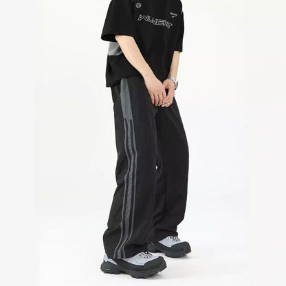サイドライン ワイドナイロンパンツ ブラック メンズカジュアルコーデ High land