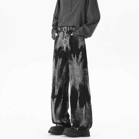 バイカラーブリーチ ワイドデニムパンツ フロントコーデ ユニセックス 韓国ストリート Y2K High land