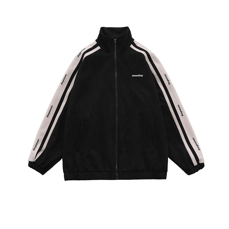 「サイドライン トラックジャケット ブラック フロントラインデザイン メンズ＆レディース Highland