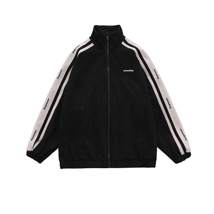 「サイドライン トラックジャケット ブラック フロントラインデザイン メンズ＆レディース Highland