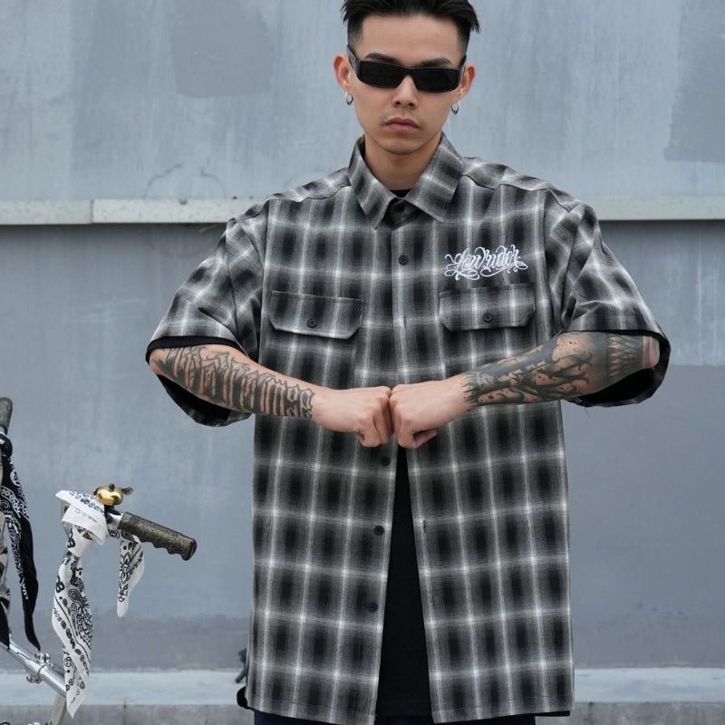 EMBROIDERY PLAID PATTERN SHIRT