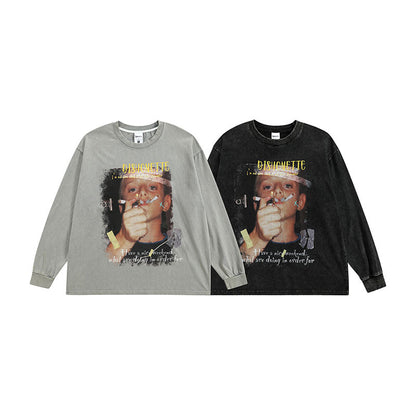 long T-shirt smoking boy