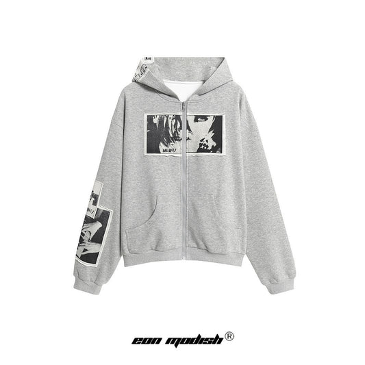 Graphic Photo Print Zip-Up Hoodie