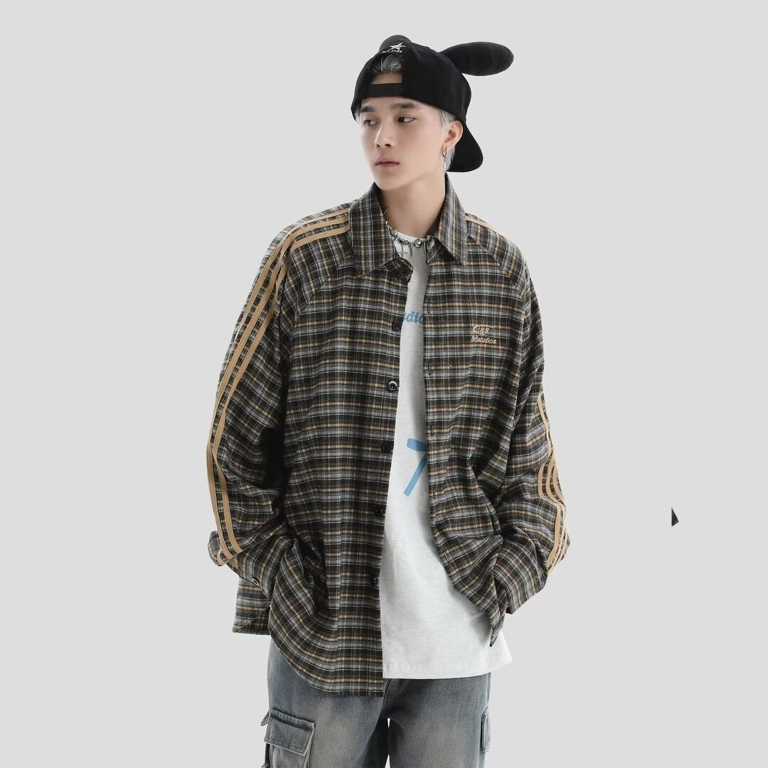 チェックシャツ サイドライン モデル着用 メンズスタイル High land