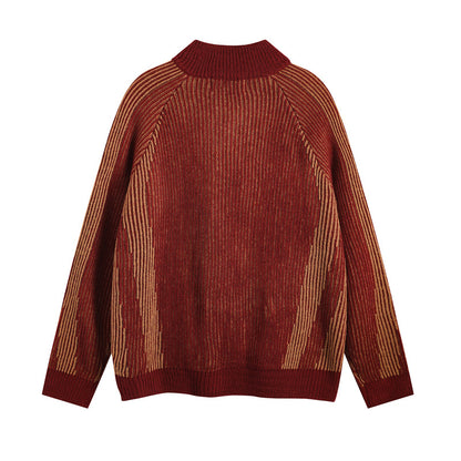 レッド系 ジャカードニットジップアップ 背面 High land