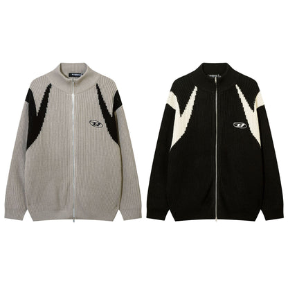 バイカラー ニットジップアップ 2カラー展開 ライトベージュ×ブラック ブラック×アイボリー JAKOO SHOW
