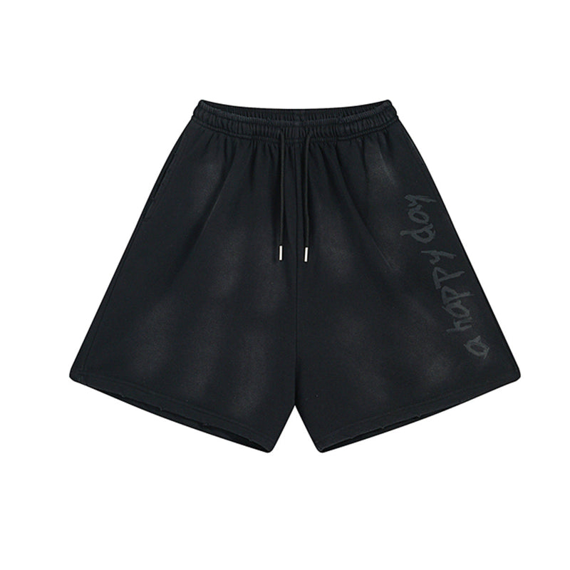 グラデーションスウェットショーツ ブラック前面 a happy day プリント High land