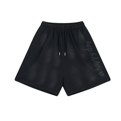 グラデーションスウェットショーツ ブラック前面 a happy day プリント High land