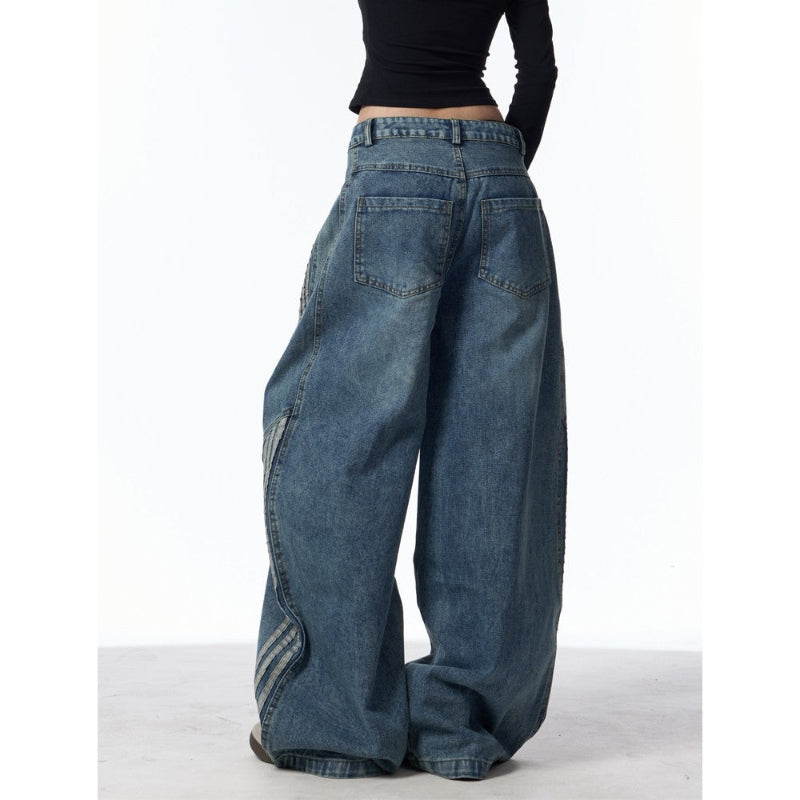 【SALE】Wave Line Panel Wide Denim Pants
