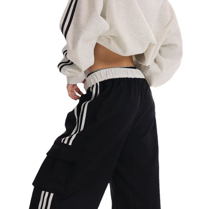 サイドライン カーゴワイドパンツ ブラック バックスタイル 韓国ストリート ユニセックス High land