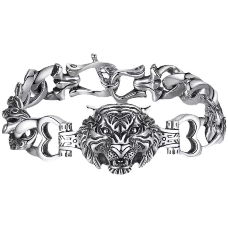 タイガーヘッドシルバーチェーンブレスレット アニマルモチーフ フロント 高級感 Highland