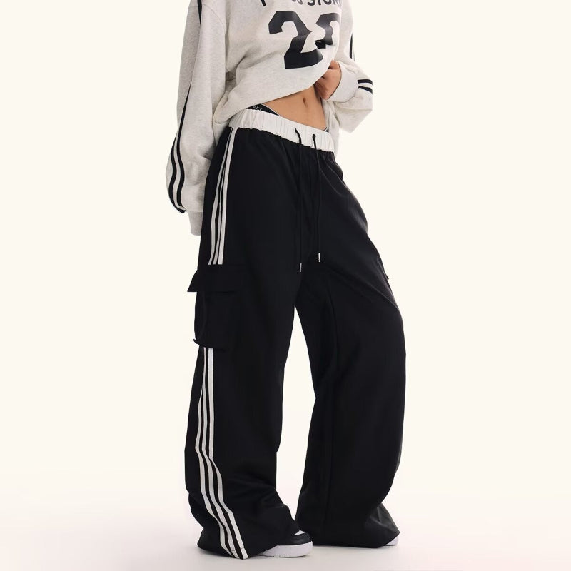 サイドライン カーゴワイドパンツ ブラック フロント 全身コーデ Y2Kファッション High land