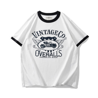 ヴィンテージモーター リンガーTシャツ ホワイト 正面 グラフィック High land