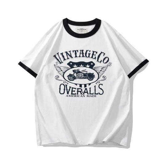 ヴィンテージモーター リンガーTシャツ ホワイト 正面 グラフィック High land