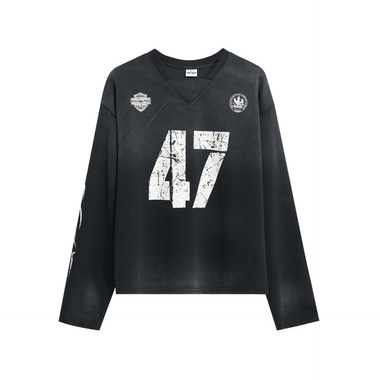 Vintage Number Print Long Sleeve Jersey