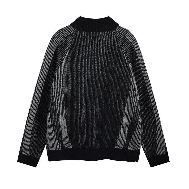 ブラック系 ジャカードニットジップアップ 背面 High land