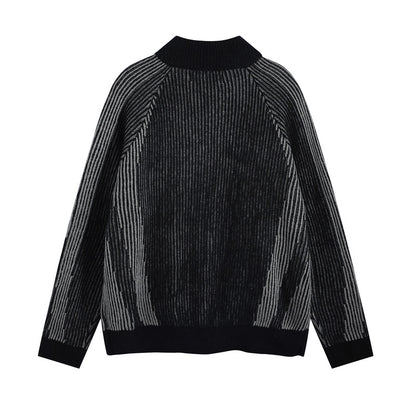 ブラック系 ジャカードニットジップアップ 背面 High land